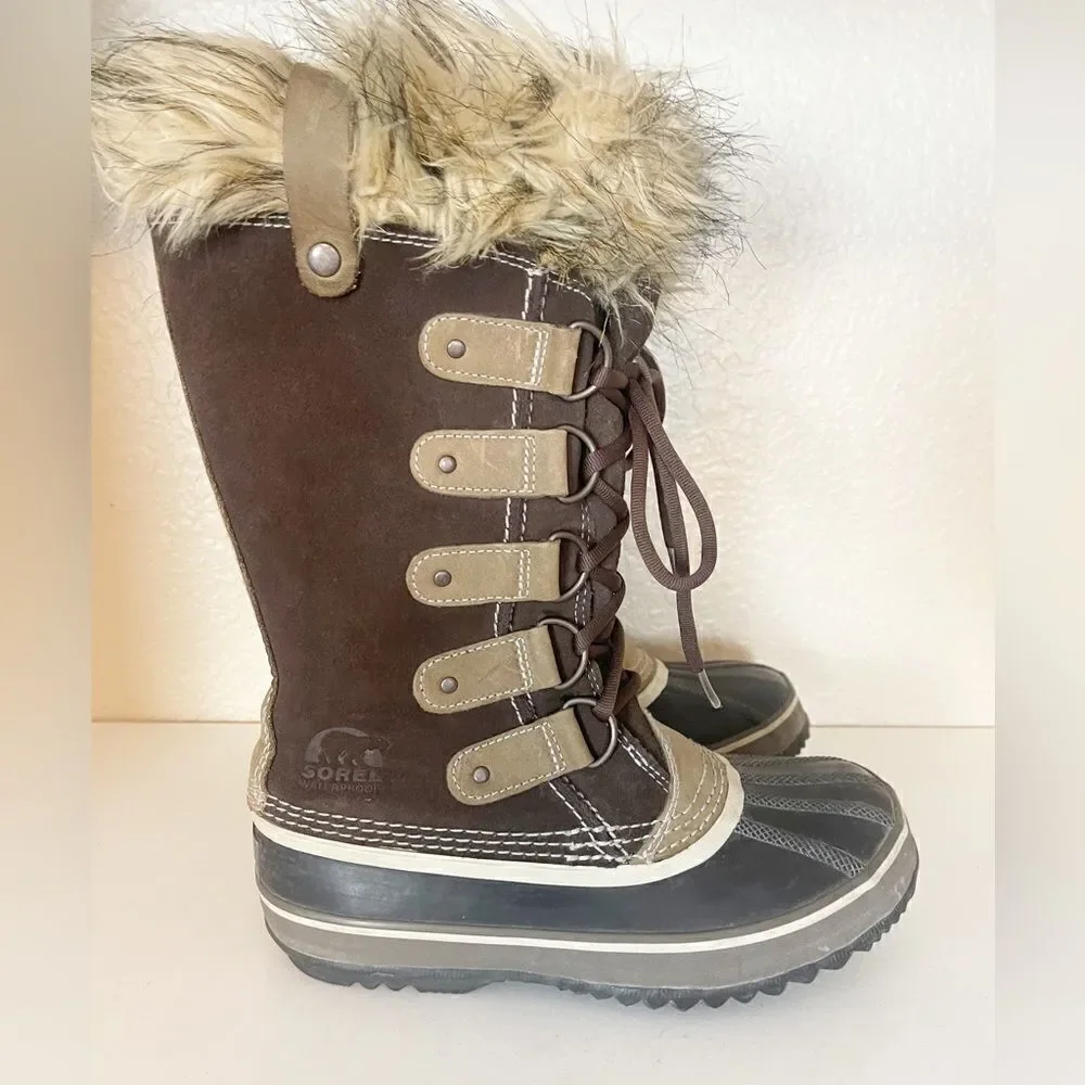 SOREL Joan Of Artic Snow Boots Women's 6 Brown Faux Fur Waterproof Insulated